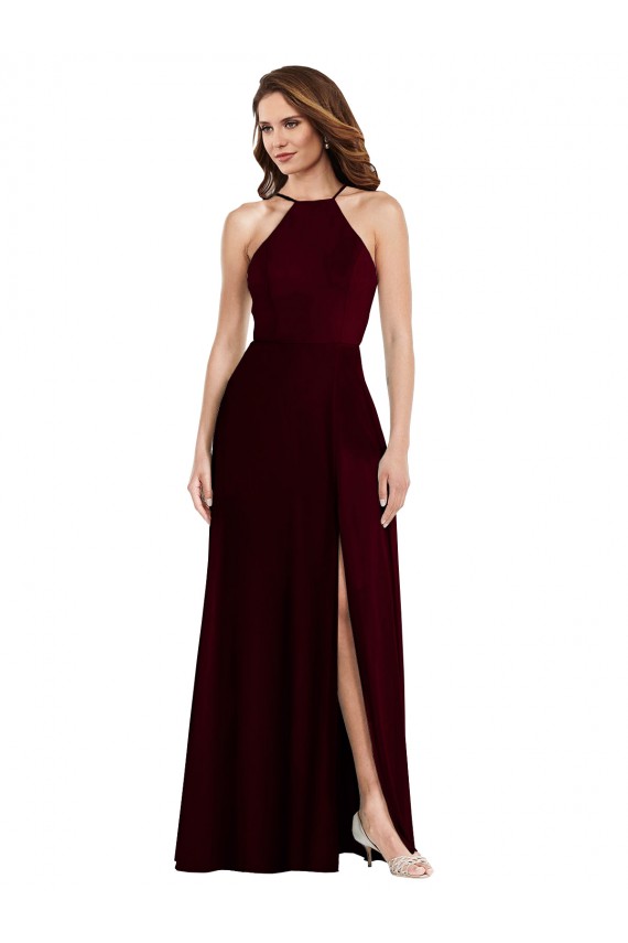 Low Back Burgundy Gold Soft Chiffon Spaghetti Straps Long Sleeveless Semi Formal Evening Dress / Bridesmaid Dress Norwich