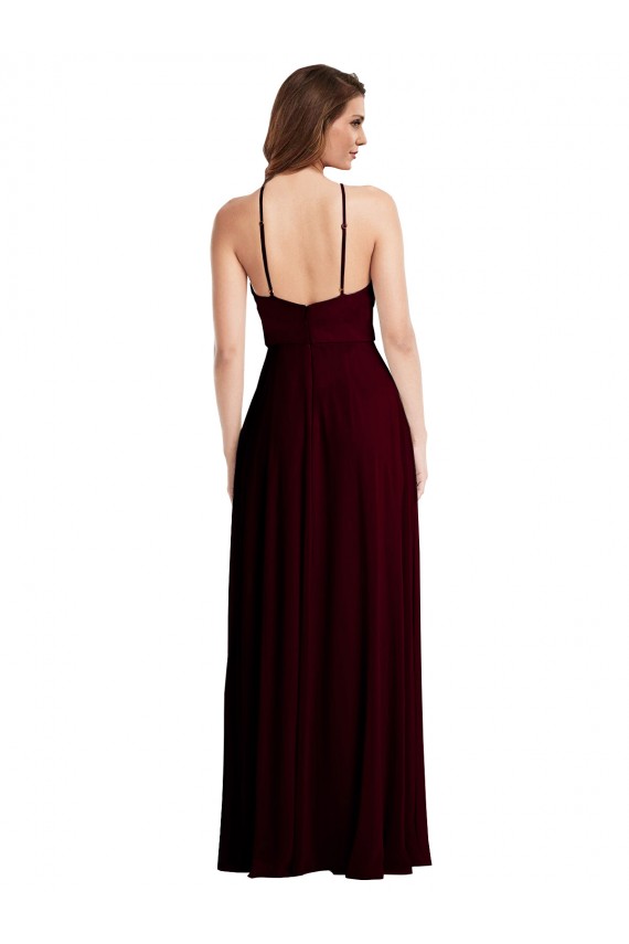 Low Back Burgundy Gold Soft Chiffon Spaghetti Straps Long Sleeveless Semi Formal Evening Dress / Bridesmaid Dress Norwich