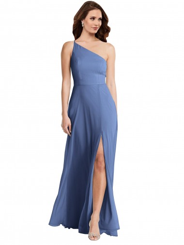 Windsor Blue Soft Chiffon One Shoulder Long Sleeveless Formal Evening Gown / Bridesmaid Dress Norwich