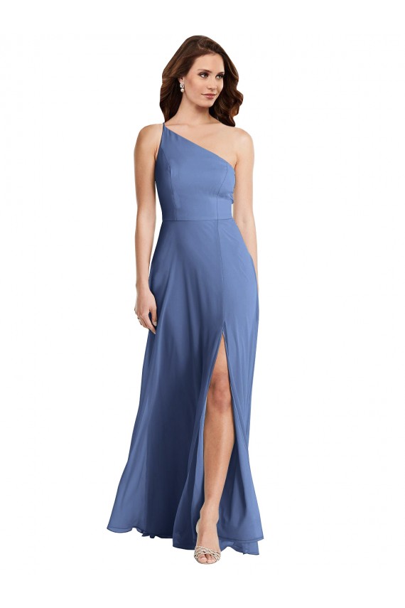 Windsor Blue Soft Chiffon One Shoulder Long Sleeveless Formal Evening Gown / Bridesmaid Dress Norwich