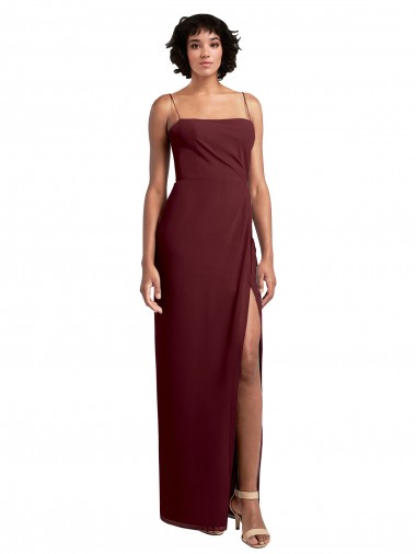 Low Back Burgundy Gold Soft Chiffon Spaghetti Straps Long Sleeveless Evening Dress / Bridesmaid Dress Norwich