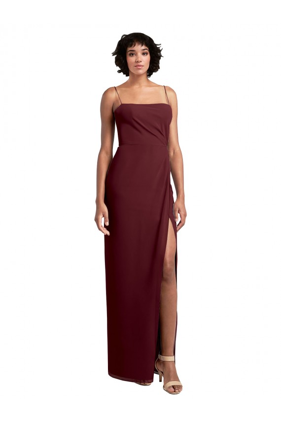 Low Back Burgundy Gold Soft Chiffon Spaghetti Straps Long Sleeveless Evening Dress / Bridesmaid Dress Norwich