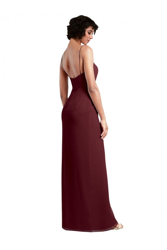 Low Back Burgundy Gold Soft Chiffon Spaghetti Straps Long Sleeveless Evening Dress / Bridesmaid Dress Norwich