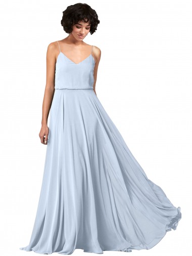 Low Back Light Sky Blue Soft Chiffon Spaghetti Straps Long Sleeveless Formal Dress / Bridesmaid Dress Norwich