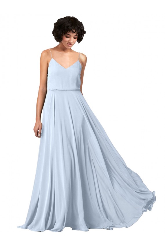 Low Back Light Sky Blue Soft Chiffon Spaghetti Straps Long Sleeveless Formal Dress / Bridesmaid Dress Norwich