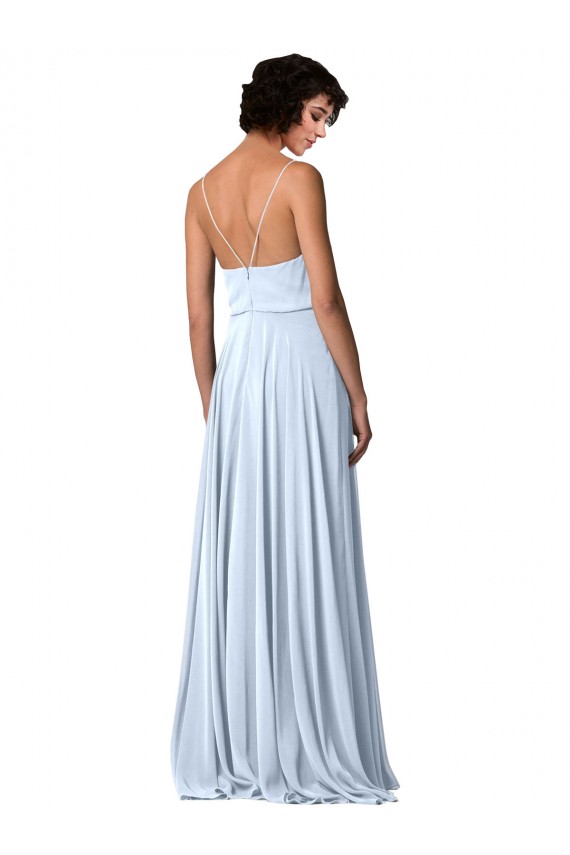 Low Back Light Sky Blue Soft Chiffon Spaghetti Straps Long Sleeveless Formal Dress / Bridesmaid Dress Norwich