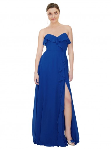 Royal Blue Soft Chiffon Sweetheart Long Sleeveless Bridesmaid Dress Norwich
