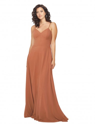 Keyhole Back Rosewood Soft Chiffon V-Neck Long Sleeveless Bridesmaid Dress Norwich
