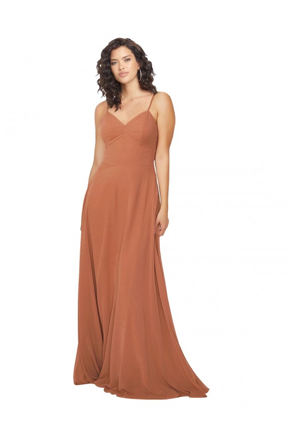 Keyhole Back Rosewood Soft Chiffon V-Neck Long Sleeveless Bridesmaid Dress Norwich