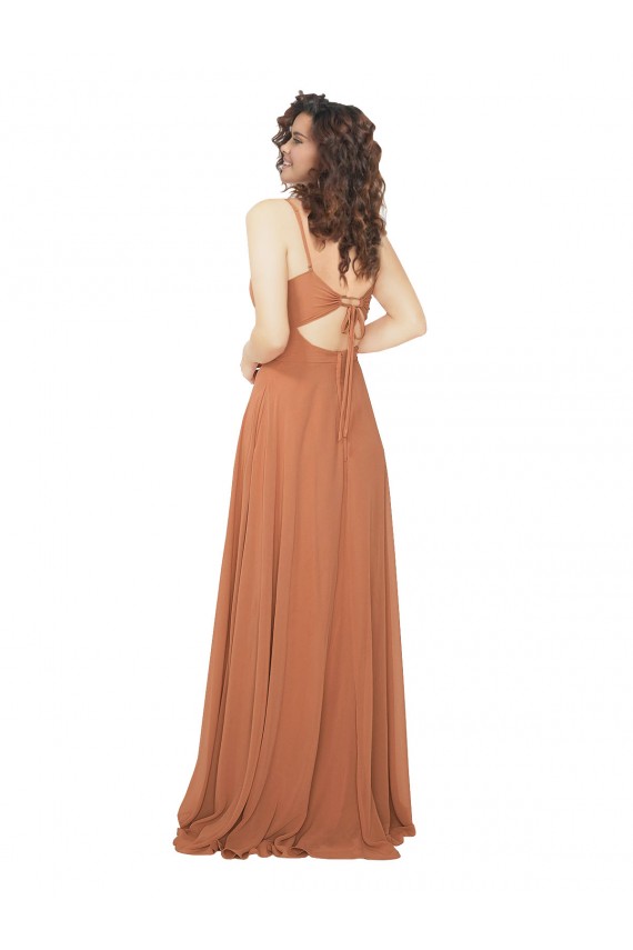 Keyhole Back Rosewood Soft Chiffon V-Neck Long Sleeveless Bridesmaid Dress Norwich