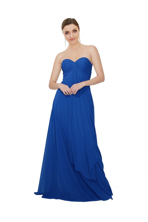 Keyhole Back Royal Blue Chiffon Sweetheart Long Sleeveless Bridesmaid Dress / Evening Dress Norwich
