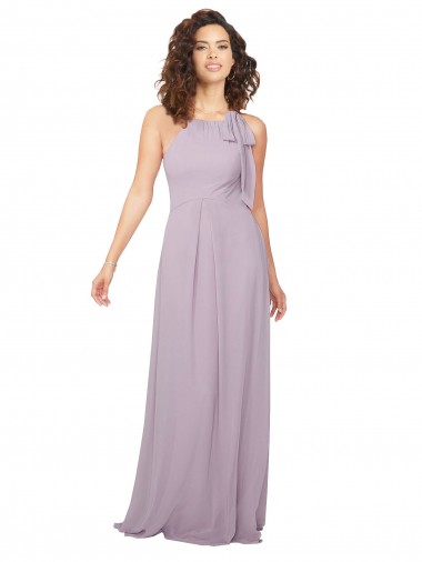 Keyhole Back Pink Glow Chiffon Halter Neck Long Sleeveless Bridesmaid Dress / Evening Dress Norwich