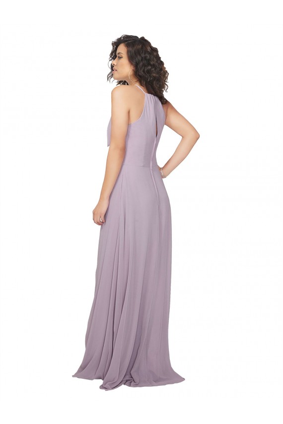 Keyhole Back Pink Glow Chiffon Halter Neck Long Sleeveless Bridesmaid Dress / Evening Dress Norwich