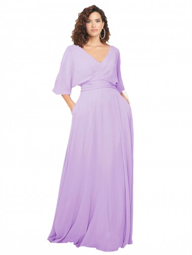 Low Back Lxue Chiffon V-Neck Long Half Sleeves Bridesmaid Dress Norwich