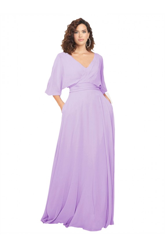 Low Back Lxue Chiffon V-Neck Long Half Sleeves Bridesmaid Dress Norwich