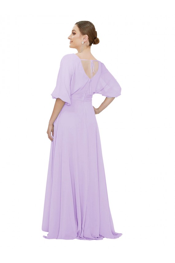 Low Back Lxue Chiffon V-Neck Long Half Sleeves Bridesmaid Dress Norwich
