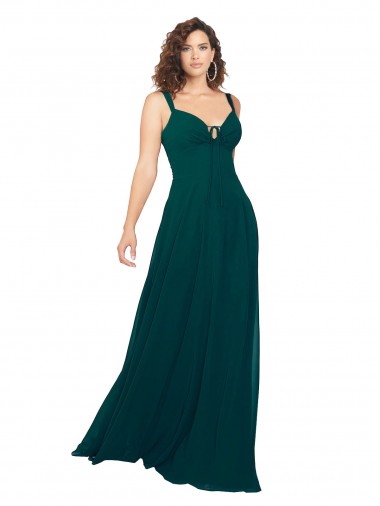 Low Back Hunter Soft Chiffon V-Neck Long Sleeveless Bridesmaid Dress Norwich