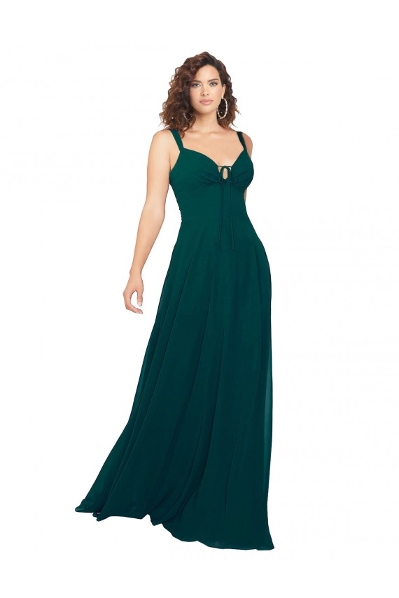 Low Back Hunter Soft Chiffon V-Neck Long Sleeveless Bridesmaid Dress Norwich