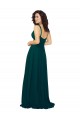 Low Back Hunter Soft Chiffon V-Neck Long Sleeveless Bridesmaid Dress Norwich