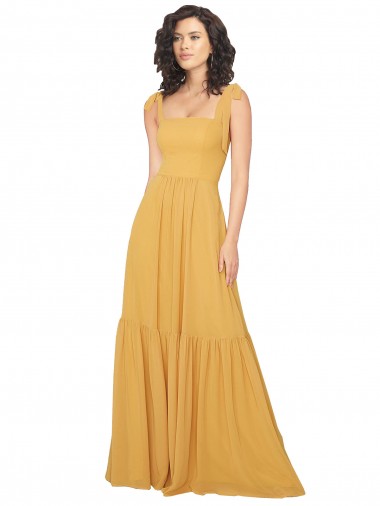 Saffron Soft Chiffon Square Neck Long Sleeveless Bridesmaid Dress Norwich