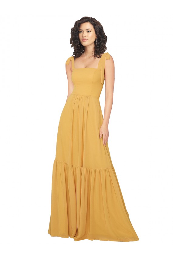 Saffron Soft Chiffon Square Neck Long Sleeveless Bridesmaid Dress Norwich
