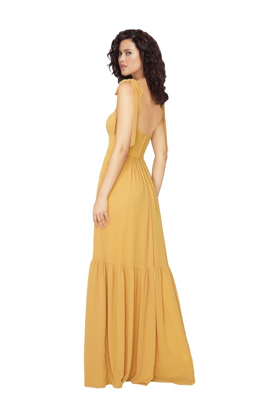Saffron Soft Chiffon Square Neck Long Sleeveless Bridesmaid Dress Norwich