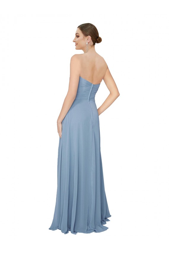 Low Back Dusty Blue Chiffon Sweetheart Long Sleeveless Bridesmaid Dress / Evening Dress Norwich