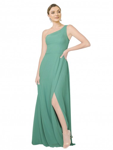Icelandic Silver Soft Chiffon One Shoulder Long Sleeveless Bridesmaid Dress Norwich