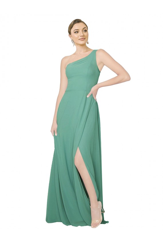 Icelandic Silver Soft Chiffon One Shoulder Long Sleeveless Bridesmaid Dress Norwich