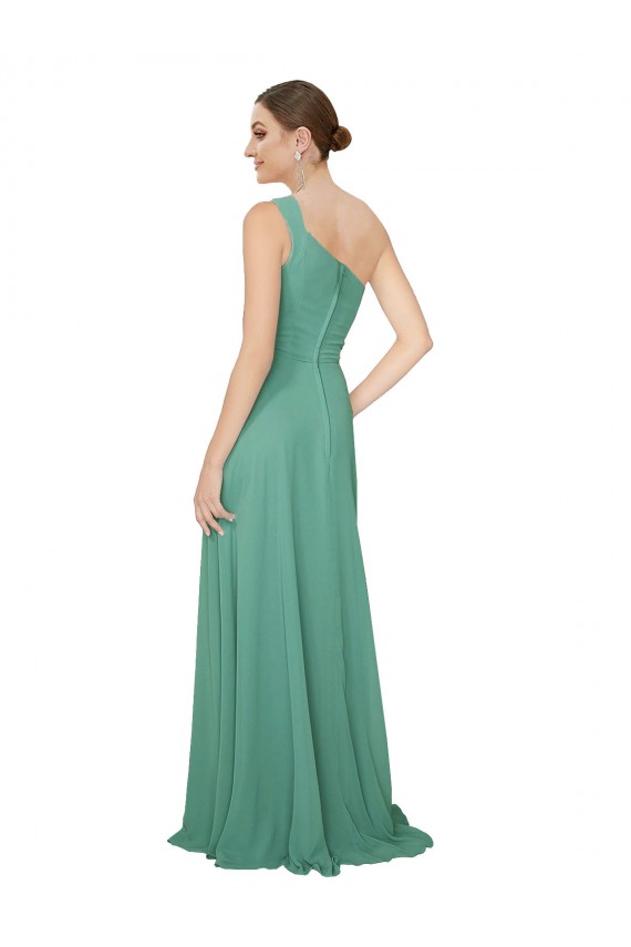 Icelandic Silver Soft Chiffon One Shoulder Long Sleeveless Bridesmaid Dress Norwich