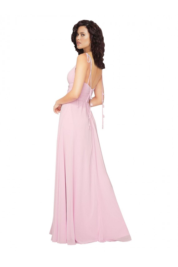V-Back Barely Pink Soft Chiffon V-Neck Long Sleeveless Bridesmaid Dress Norwich