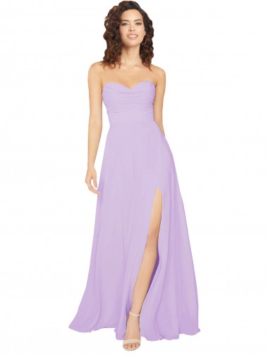 Low Back Lilac Chiffon Sweetheart Long Sleeveless Bridesmaid Dress / Evening Dress Norwich