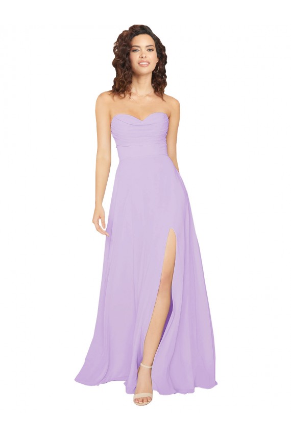 Low Back Lilac Chiffon Sweetheart Long Sleeveless Bridesmaid Dress / Evening Dress Norwich