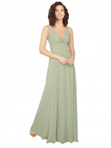 V-Back Sage Chiffon V-Neck Long Sleeveless Bridesmaid Dress / Evening Dress Norwich