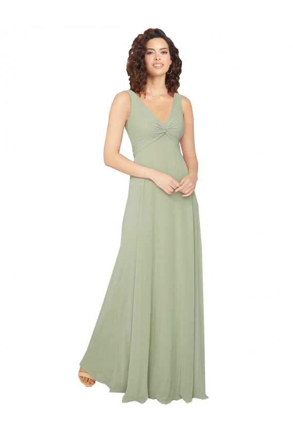 V-Back Sage Chiffon V-Neck Long Sleeveless Bridesmaid Dress / Evening Dress Norwich