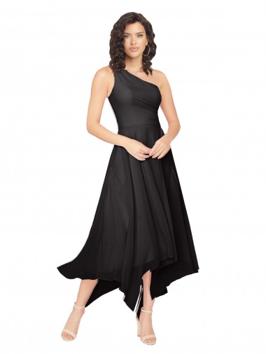 Soft Chiffon One Shoulder Midi Length Sleeveless High Low Bridesmaid Dress Norwich