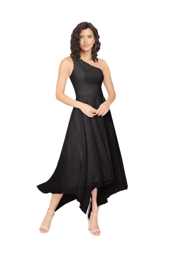 Soft Chiffon One Shoulder Midi Length Sleeveless High Low Bridesmaid Dress Norwich