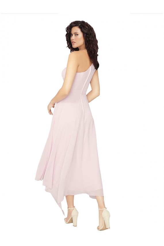 Soft Chiffon One Shoulder Midi Length Sleeveless High Low Bridesmaid Dress Norwich