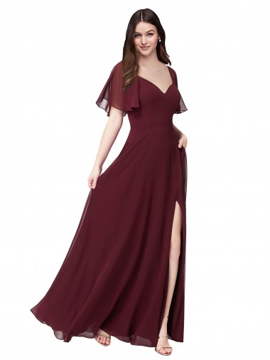 Keyhole Back Soft Chiffon Sweetheart Long Short Flutter Sleeves Formal Dress / Bridesmaid Dress Norwich