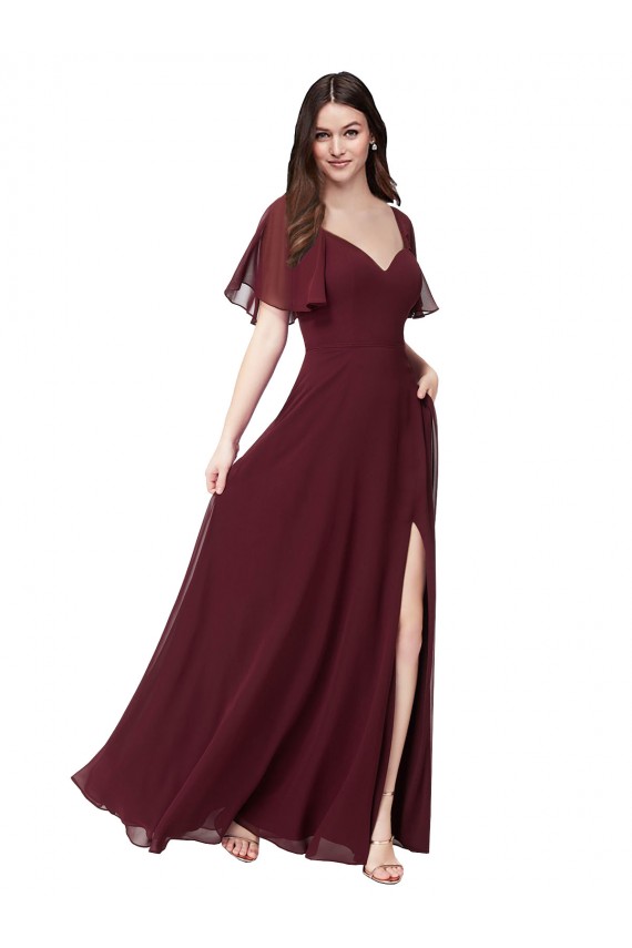 Keyhole Back Soft Chiffon Sweetheart Long Short Flutter Sleeves Formal Dress / Bridesmaid Dress Norwich