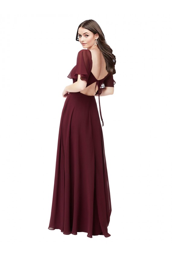 Keyhole Back Soft Chiffon Sweetheart Long Short Flutter Sleeves Formal Dress / Bridesmaid Dress Norwich