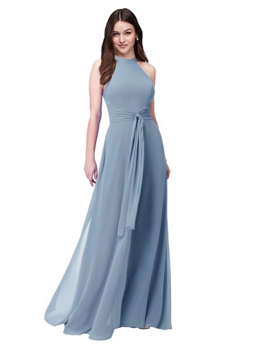 Chiffon Halter Neck Long Sleeveless Bridesmaid Formal Dress Norwich