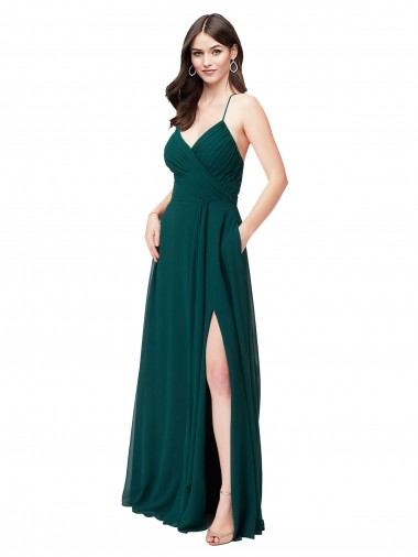 Open Back Chiffon V-Neck Long Sleeveless Wedding Party Dress Norwich
