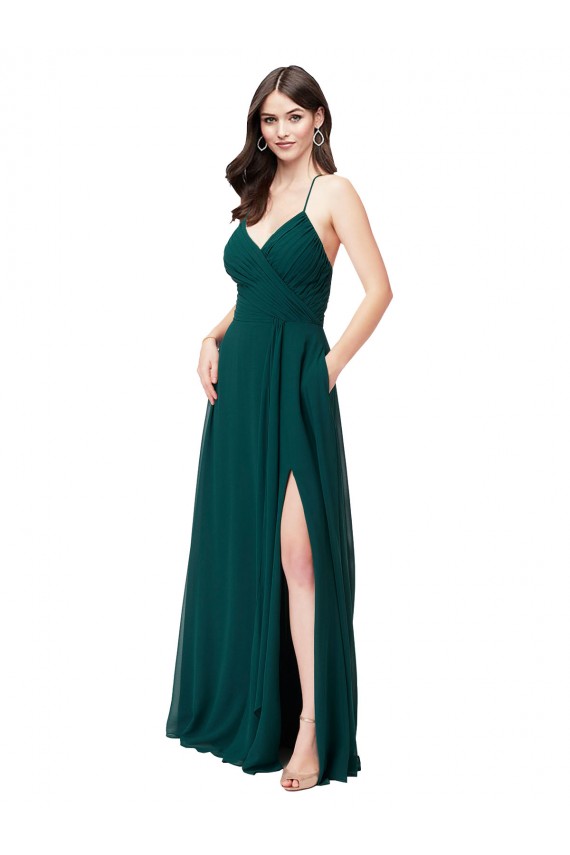 Open Back Chiffon V-Neck Long Sleeveless Wedding Party Dress Norwich