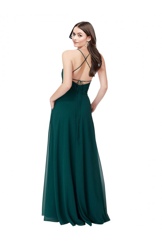 Open Back Chiffon V-Neck Long Sleeveless Wedding Party Dress Norwich