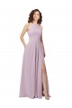Keyhole Back Pink Glow Soft Chiffon Halter Neck Long Sleeveless Bridesmaid Dress Norwich
