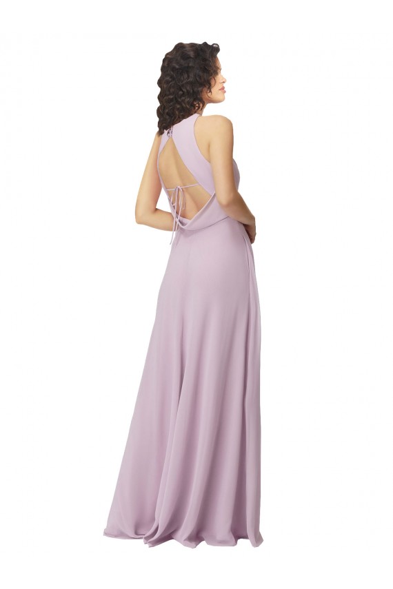 Keyhole Back Pink Glow Soft Chiffon Halter Neck Long Sleeveless Bridesmaid Dress Norwich