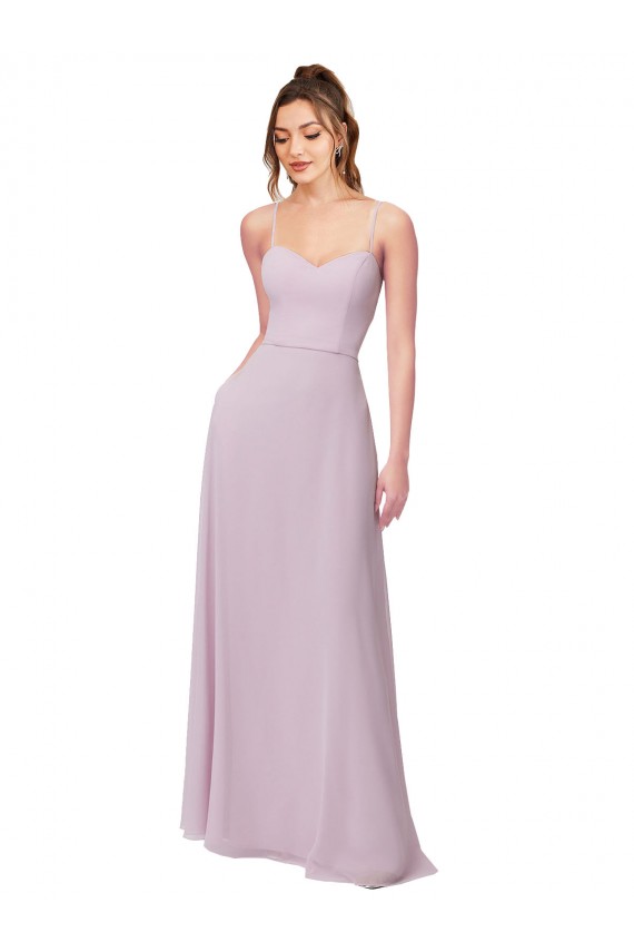 Pink Glow Soft Chiffon Sweetheart Long Sleeveless Bridesmaid Dress Norwich