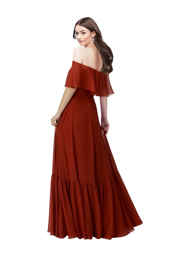 Soft Chiffon Off the Shoulder Long Short Flutter Sleeves Bridesmaid Dress Norwich