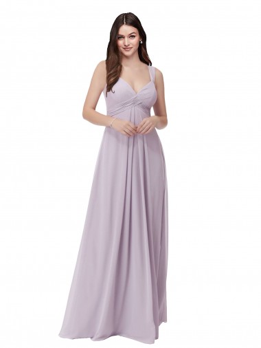 Low Back Pink Glow Soft Chiffon V-Neck Long Sleeveless Bridesmaid Dress Norwich